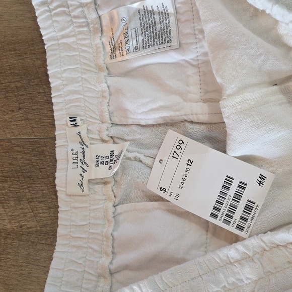 H&M -White Casual Drawstring Shorts. Linen Blend. Size 12. NWT! - Picture 3 of 5